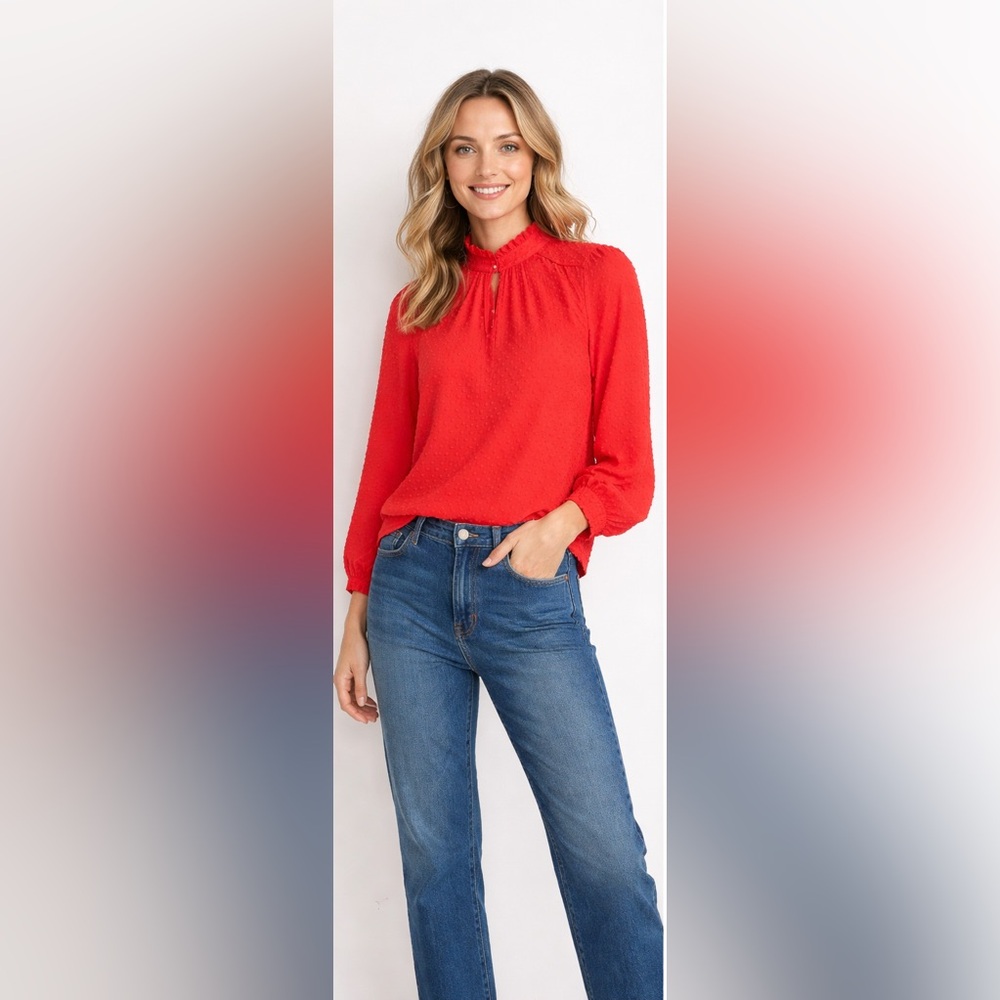 J. Crew Vibrant Red Textured Blouse